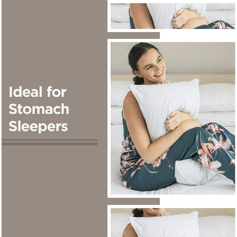 Down Extra Thin Flat Soft Pillow for Stomach Sleepers Hypoallergenic Standard Queen