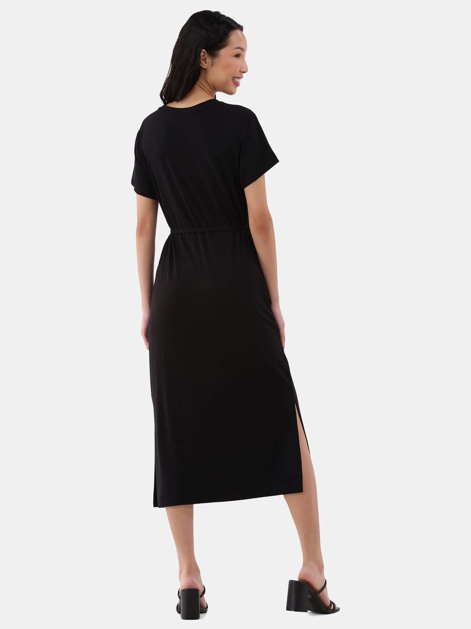 Time and Tru Women's and Women's Plus Belted Dress with Short Sleeves, Sizes XS-4X