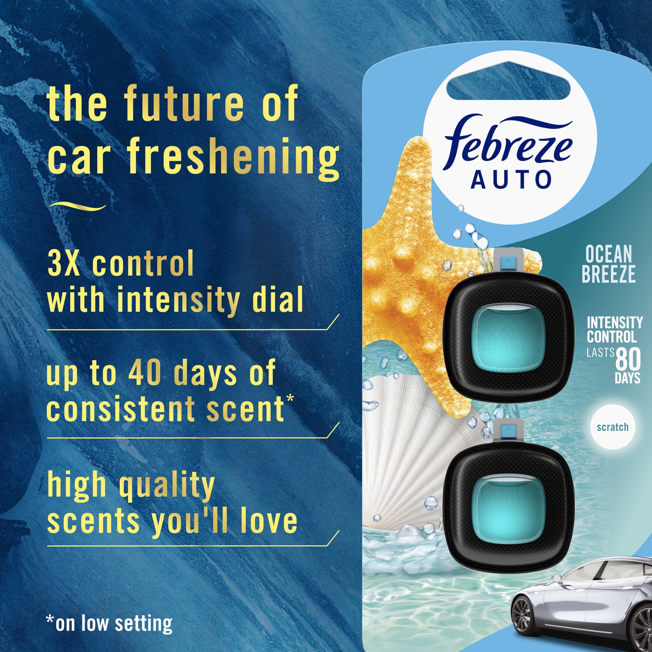 (2 pack) Febreze AUTO Car Air Freshener, Odor-Fighting Car Vent Clip, Ocean Breeze, 2 Count