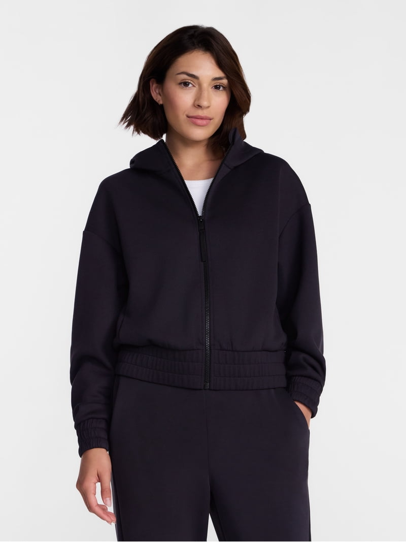Avia Women's and Women's Plus ScubaKnit Cropped Zip Hoodie, Sizes