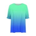 thumbnail image 3 of Aofany Plus Size Blouses for Women Pleated Puff Short Sleeve Tunic Tops Casual Summer Round Neck Gradient T Shirts, 3 of 4