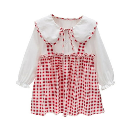 

koaiezne Toddler Children Kids Child Girls Long Ruffled Sleeve Plaid Patchwork Princess Dress Outfits Clothes Fall Dress Girl Size 5 Dresses for Kids Flower Girl