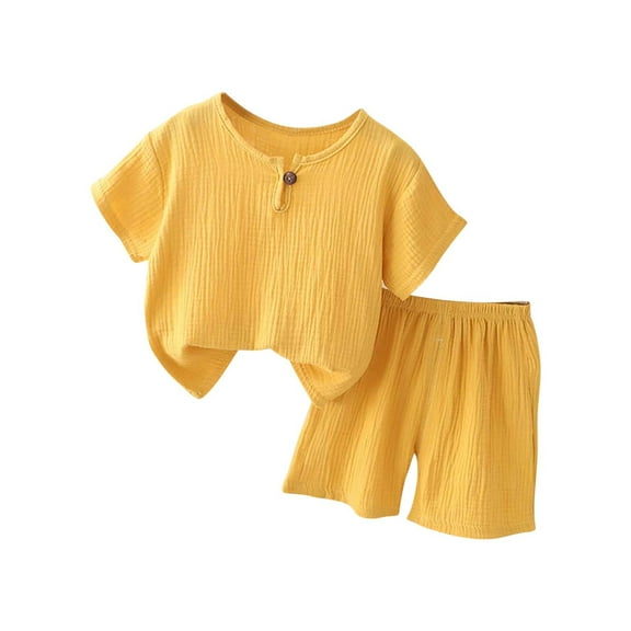 Plebaso Baby Girls Boys Round Neck Short Sleeve T-shirt Shorts Cotton Linen Two-piece Outfits Baby Summer Clothes Set