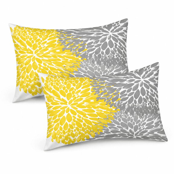 FURVENA 2026 New Yellow Blue Flower Pillow 12X20 Inch Set of 2 Outdoor Throw Pillows Outdoor Decor for Living Room Sofa Patio Furniture Garden Floral Polyester Pillow Holiday Decor