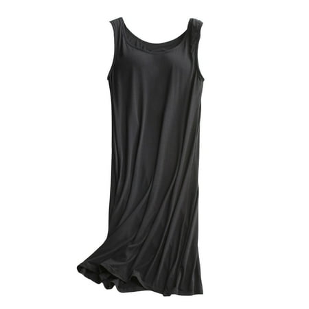 HYSYSB Nightgowns for Women balconette Bras for Women nighty for Women spaghetti Strap Nightgown women s Solid Color with Bra Pads Bra One Tank Top Dresses chemise for Women Black 2XL