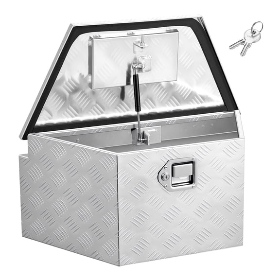 KFFKFF Aluminum Trailer Tongue Tool Box, 26" x 13" x 12" Storage Organizer with Lock and Keys, Durable Utility Chest for Truck Beds, RVs, SUVs, and Off-Road Vehicles, Silver