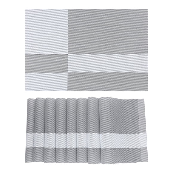 REGALWOVEN Set of 8 Placemats for Kitchen Dining Table Decor, Washable Table Placemats Wipeable Table Mat Silver 18*12in