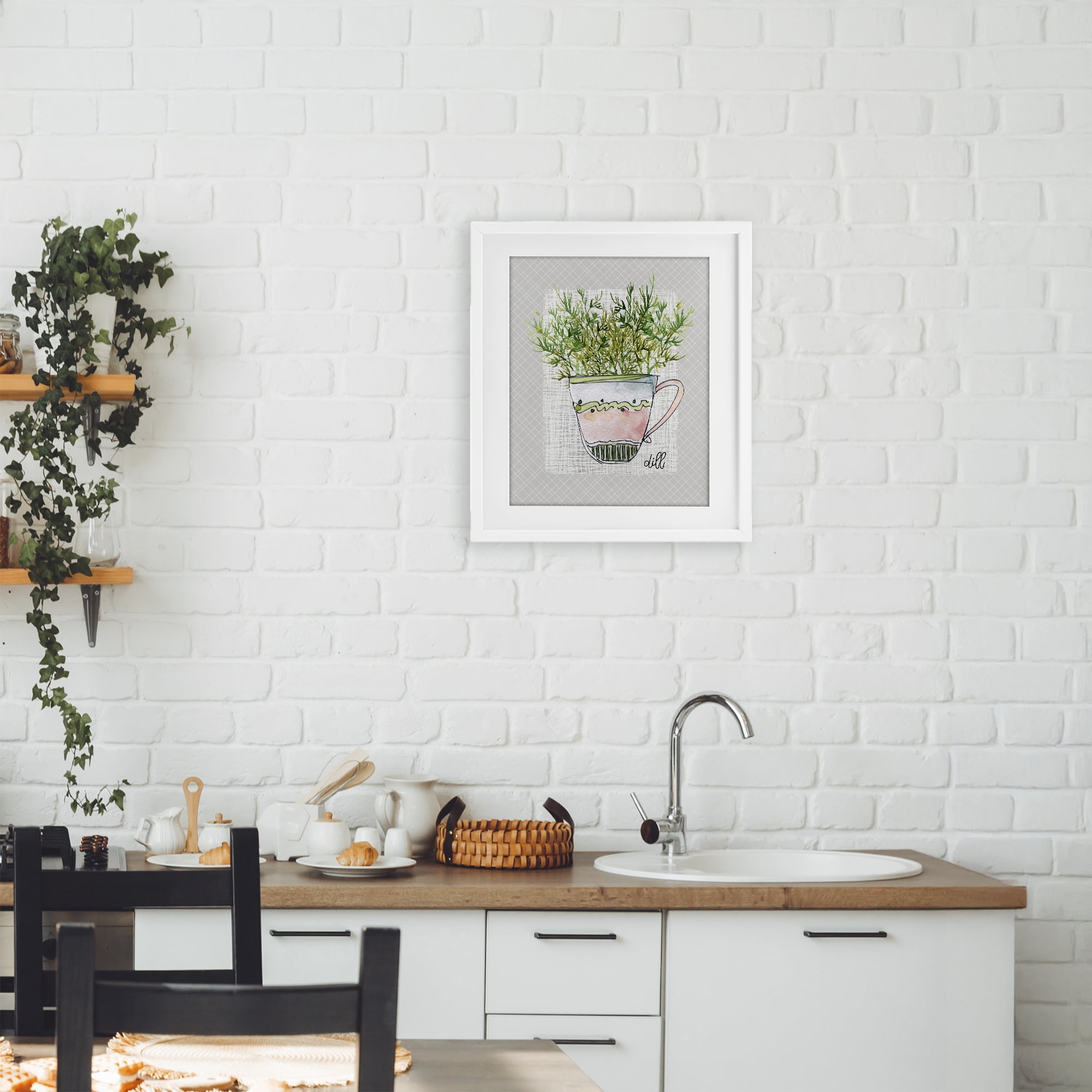 Stupell Industries Dill Herb Mug White Framed Print Under Glass, design by Livi Finn