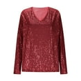 thumbnail image 4 of TARIENDY Sequin Shirts for Women V Neck Sparkly Glitter Tops for Party Night Dressy Casual Long Sleeve Blouse Shirt Wine XL, 4 of 7
