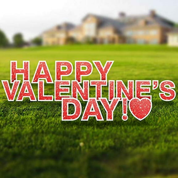 Valentine’s Day Yard Sign with Stakes – Each Letter is 18in Tall – Made from Durable Coroplast - Weather-Resistant Signs and Steel Stakes