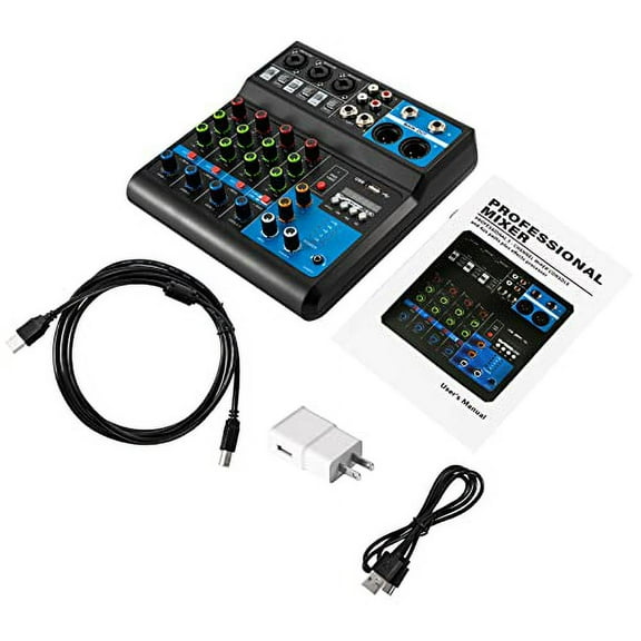 Mini Audio Mixer Sound Board Console System,5-Channel Digital USB Bluetooth MP3 Computer Input,48V Phantom Power Stereo DJ Studio Streaming (5 Channel Mixer)