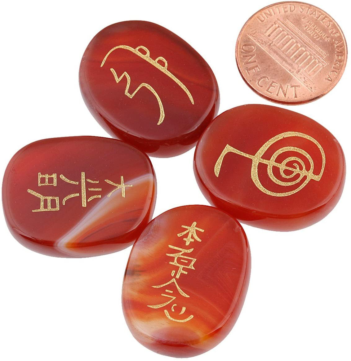 1 INCH Natural Red Jasper Engraved Healing Balance Usui Reiki Symbols Palm Stone 