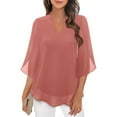 thumbnail image 3 of CHUOU Womens Tops Dressy Casual Ruffle 3/4 Sleeve V Neck Double Chiffon Blouses, 3 of 5