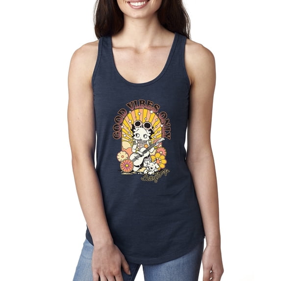 Wild Bobby, Betty Boop Good Vibes Only Betty Boop Ladies Racerback Tank Top, Navy, Medium