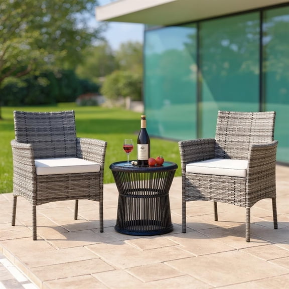 Topcobe 2 Pieces Outdoor PE Rattan Armchairs with Cozy Seat Cushions, Outdoor Patio Furniture for Garden Backyard Pool Deck-White