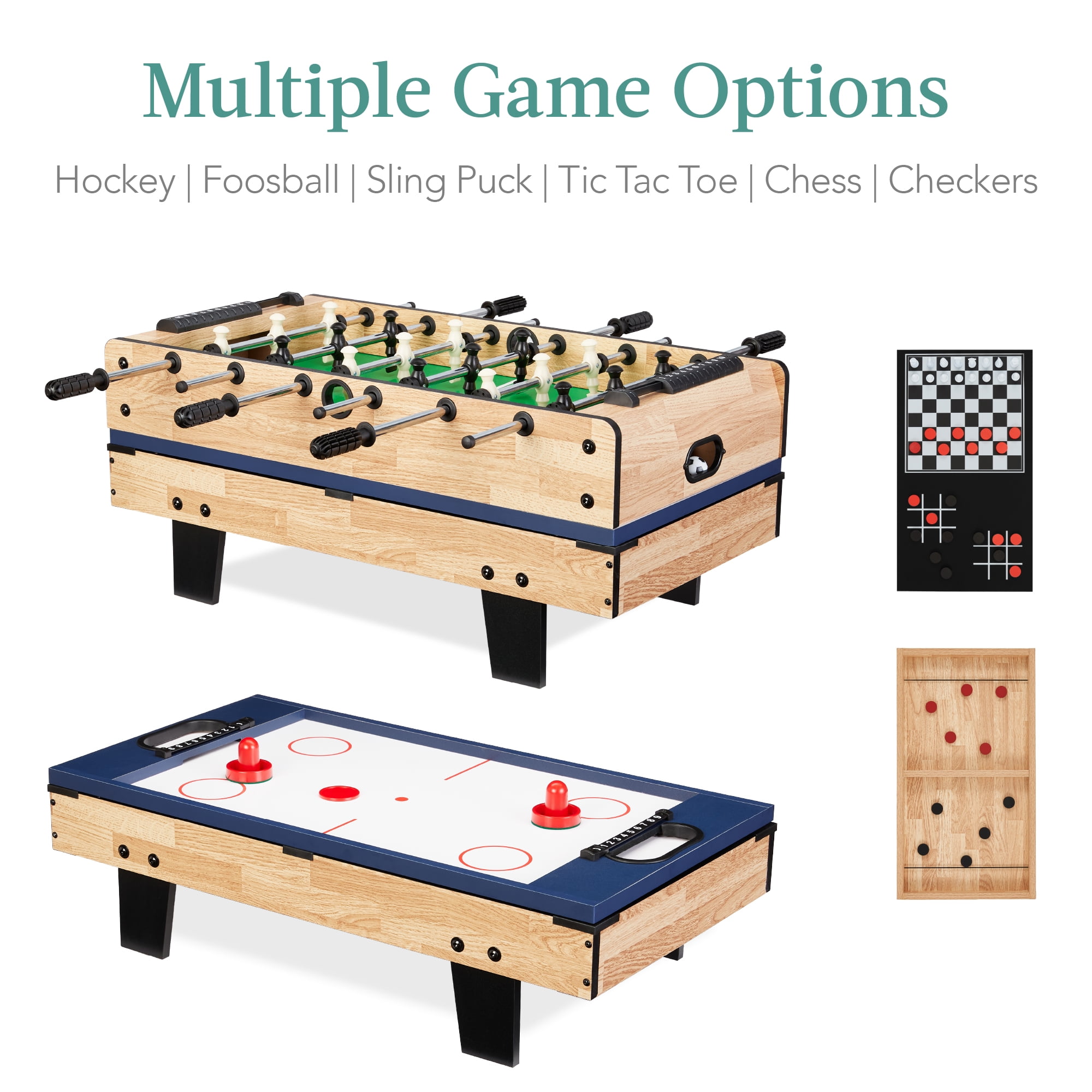Best Choice Products 11-in-1 Kids Combo Game Set w/ Ping Pong, Foosball, Air Hockey, 5 Accessory Bags - Light Wood