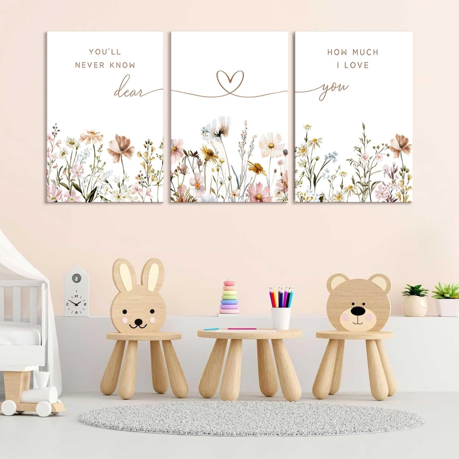 3Pcs Wildflower Nursery Canvas Wall Art Flower Botanical Sentence Poster Painting Picture Wall Decor Boho Girl Nurseries Print Artwork for Nursery Baby Room Living Room Bedroom Home Decoration12x16in