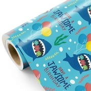 WRAPAHOLIC Birthday Wrapping PresNok Paper Roll - Mini Roll - 17 Inch x 16.5 Feet - Adorable Shark Have a Jawsome Birthday Design for Kids Boys Birthday, Baby Shower