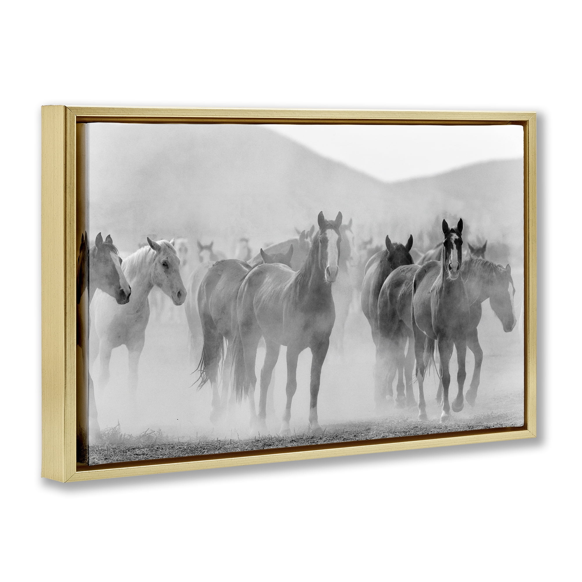 Stupell Industries Running Horse Herd Animals Painting Gold Floater Framed Canvas Art Print Wall Art, 31 x 21