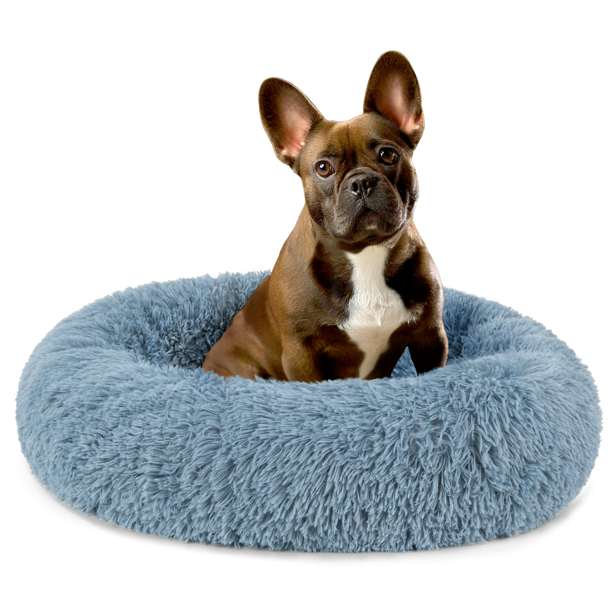 PetAmi Calming Dog Bed for Small & Medium Dogs, Cats & Puppy,Warming Round Donut Cuddler Bed, Anti-Anxiety Fluffy Shaggy Faux Fur Pet Bed, Machine Washable, Non-Slip Bottom, 23 Inch - Blue