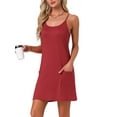 thumbnail image 4 of Womens Nightgown Sleeveless Spaghetti Strap Sleepdress Racerback Lingerie Chemise Night Shirt with Pockets S Red, 4 of 6