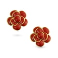 thumbnail image 2 of Bling Jewelry Womens Fashion Enamel 3D Red Rose Flower Clip on Earrings Button Style for Non-Pierced Ears Gold Plated, 2 of 6