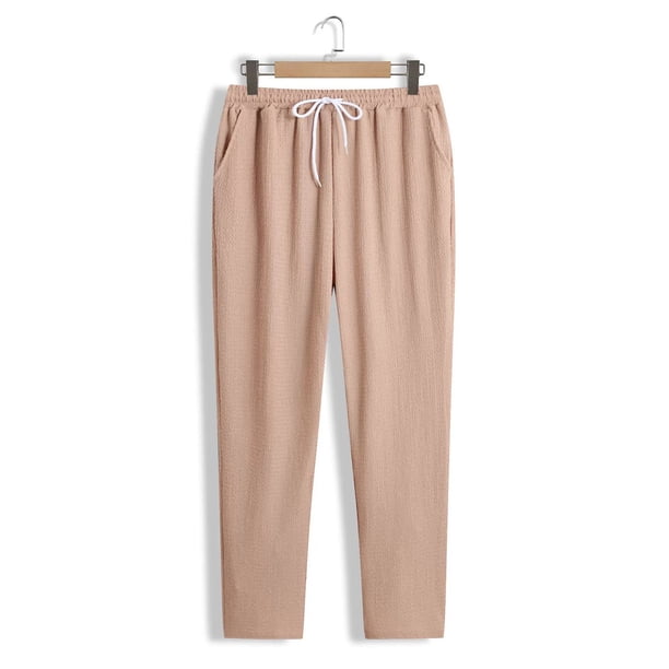 Pantalones largos para hombre, color liso, informales, a la moda, con cintura elástica, holgados, de pierna ancha, rectos, de poliéster
