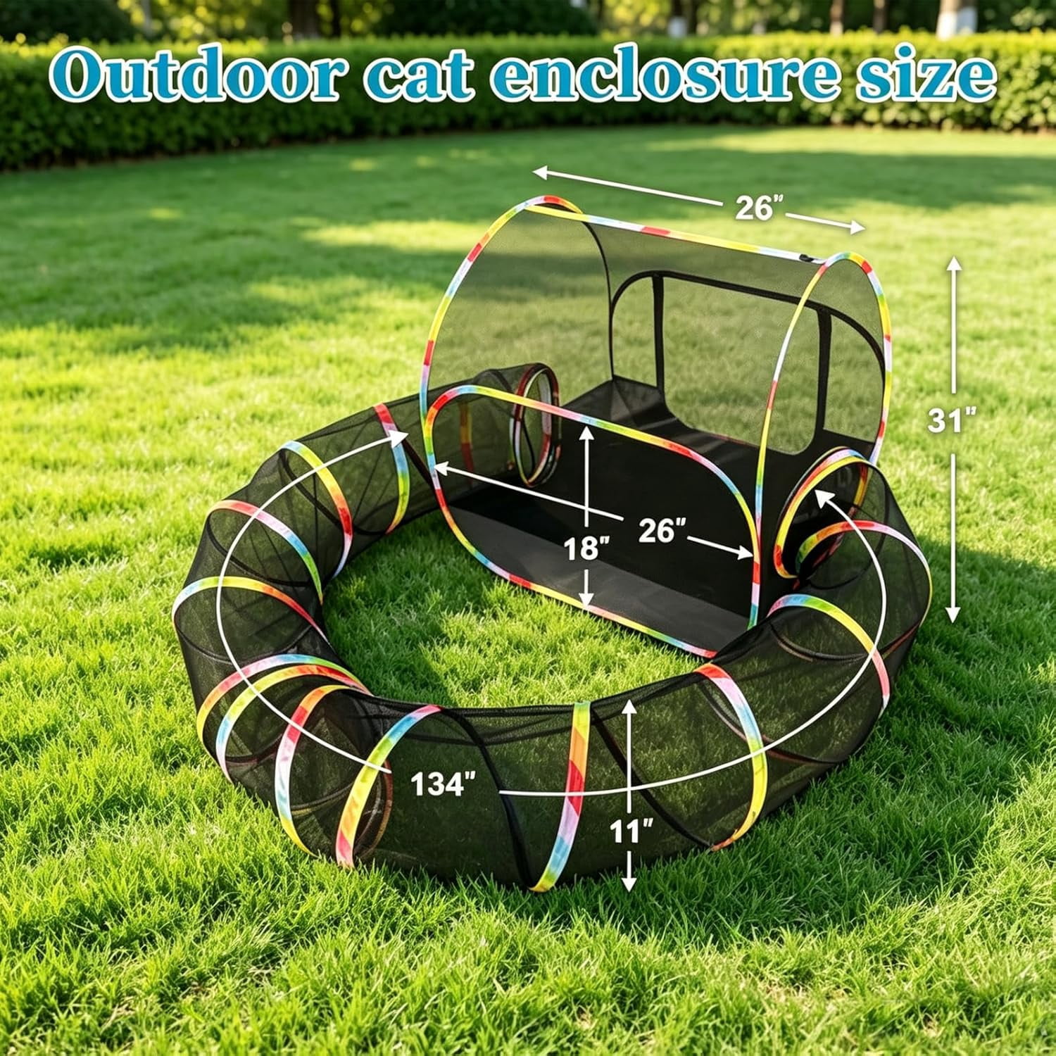 Portable 2-in-1 Outdoor Cat Enclosure with Tunnel & Carry Bag – Breathable Mesh Playpen for Cats, Small Dogs, Rabbits, Indoor & Outdoor Use