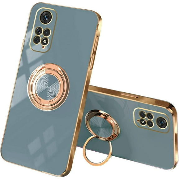 Compatible with Redmi Note 12 Pro Case Silicone TPU Shockproof Redmi Note 12 Pro 4G Phone Case with Magnetic Ring Kickstand Plating Anti-Scratch Cases (Grey)