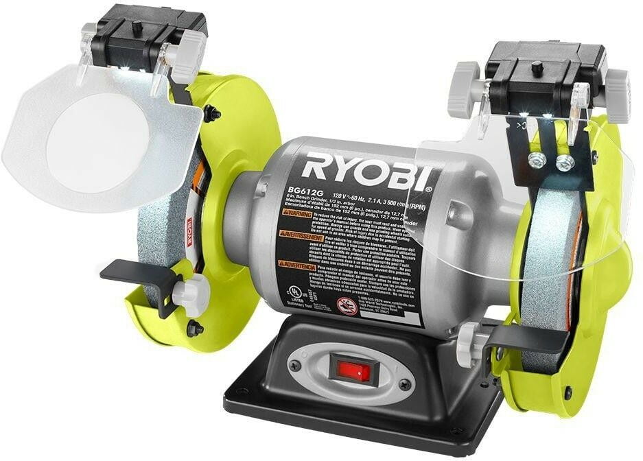 Ryobi 2.1 Amp Electric Bench Grinder LED Light Heavy Gauge Steel Base