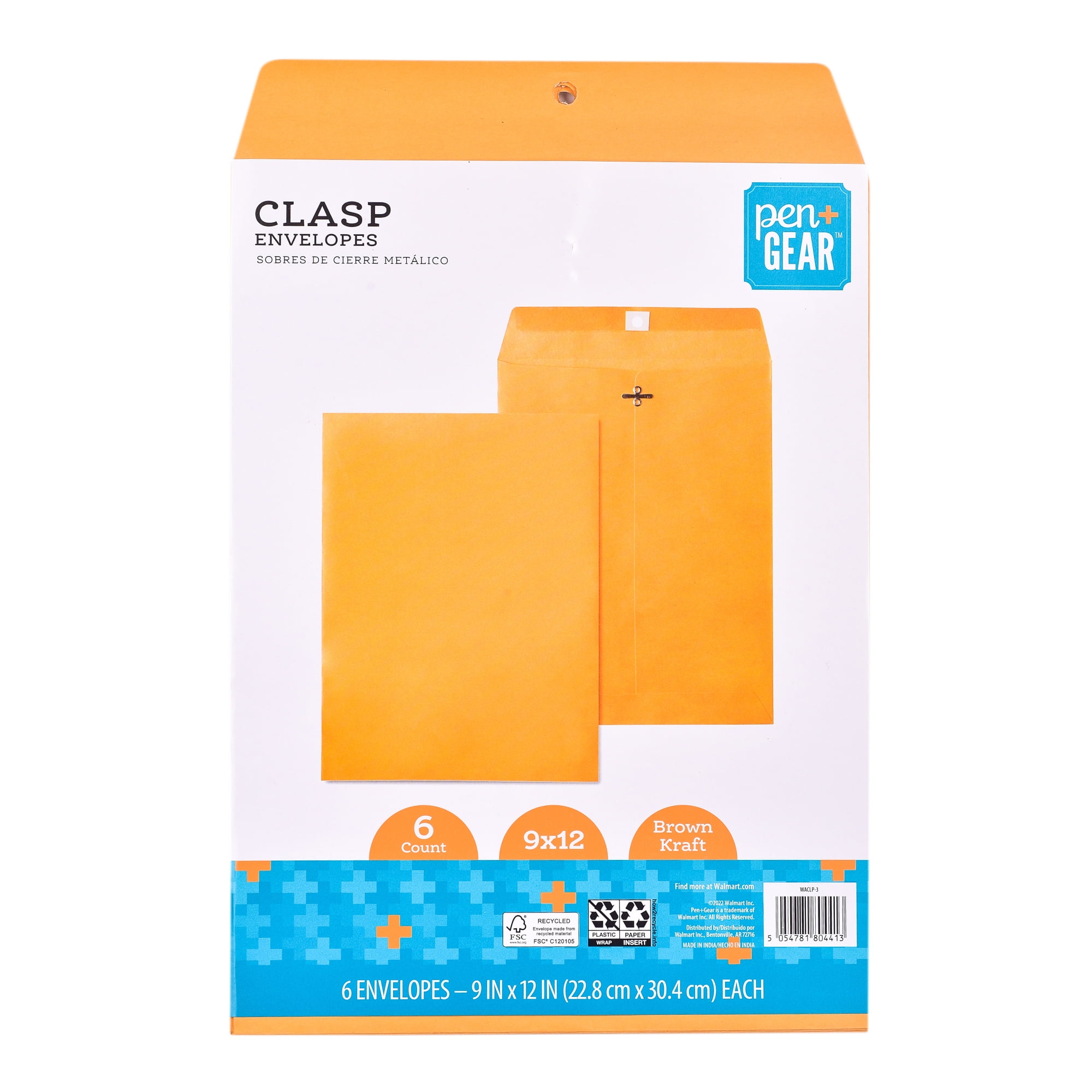 Pen+Gear Clasp Envelope, Color- Brown Kraft Clasp Envelopes, 9" x 12", 6 Count.