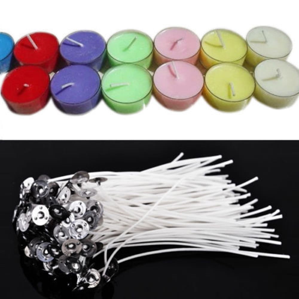 JilgTeok 4 Packs 100pcs Pre-Waxed Cotton Candle Wicks with Metal Sustainers for Candle Making DIY, Wax Melts, Soy Candles, Essential Oil Candles, Home Craft Supplies