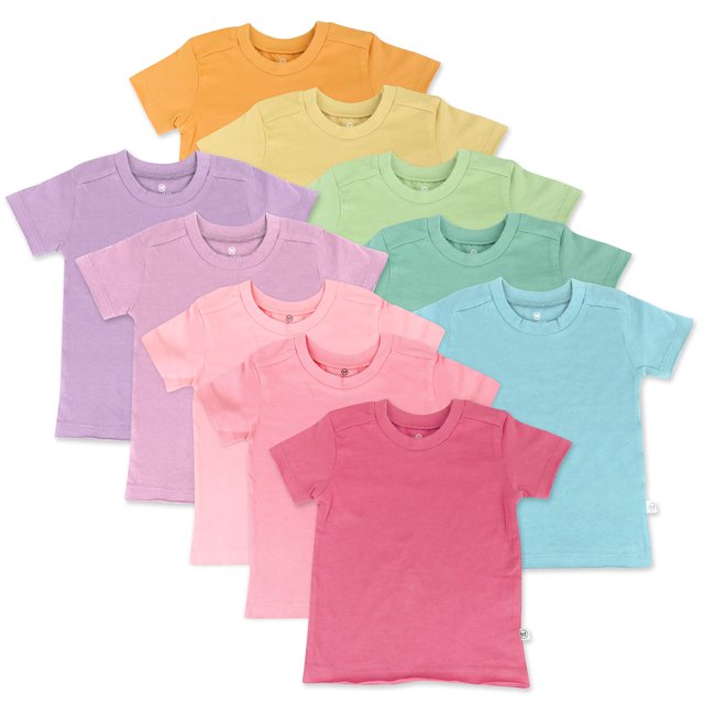 HonestBaby - Paquete de 10 Camisetas de Manga Corta 100% algodón orgánico para bebé, niños pequeños, Unisex, arcoíris niña,