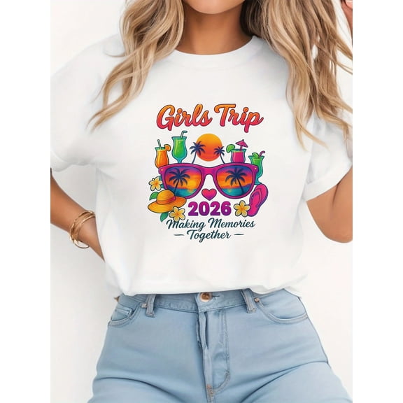 Girls Trip 2026 Tropical Cocktail Sunglasses Vacation T-Shirt