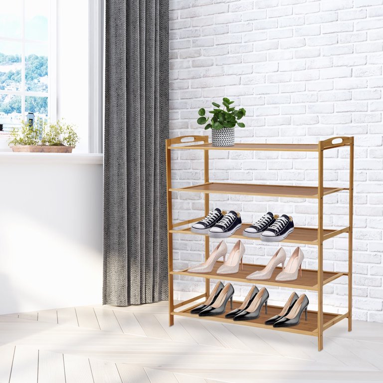 Shoes Rack Shelf Organizer Entryway 5 Tier Bamboo for 24 Pair