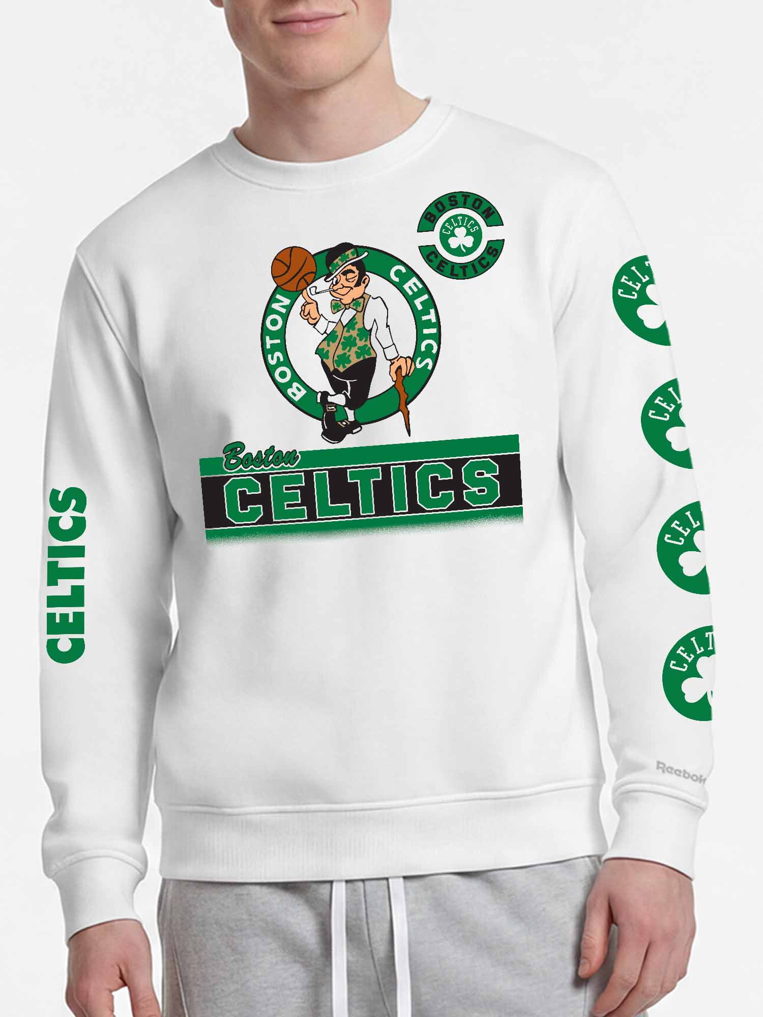 Boston Celtics Reebok Mens White Crew Sweatshirt