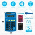 thumbnail image 3 of Pocket Size Mini Calculators, 5 Pack, Handheld Angled 8-Digit Display, by Better Office Products, Standard Function, Assorted Colors (Blue, Black, Pink), Dual Power with Included AA Battery Power, 3 of 6