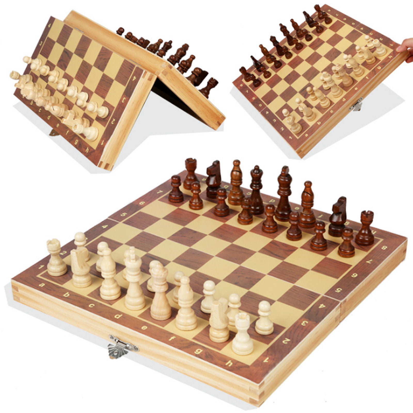 Portable Chess Wooden Sets Folding Chessboard Pieces Wood Board Toy Travel Game 
