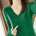thumbnail image 7 of Htigea Soft Sweaters for Women Solid V Neck Jumpers Casual Long Sleeve Pullover Sweater Tops Green M, 7 of 7
