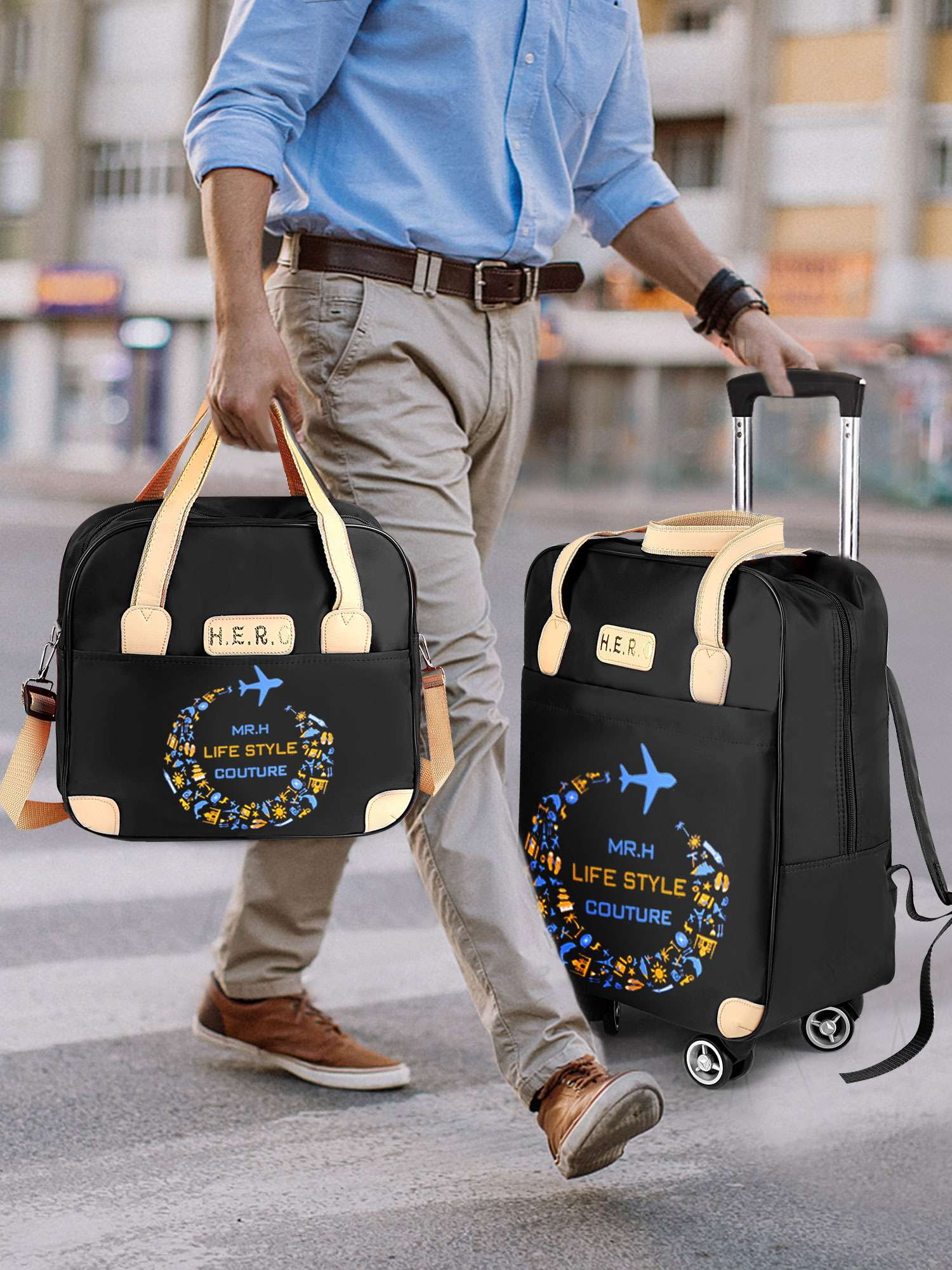 PULLIMORE 2PCS Carry-On Luggage Set 360° Spinner 4-Wheels，for Travel,Vacation,Camping,Business Trip (Blue)