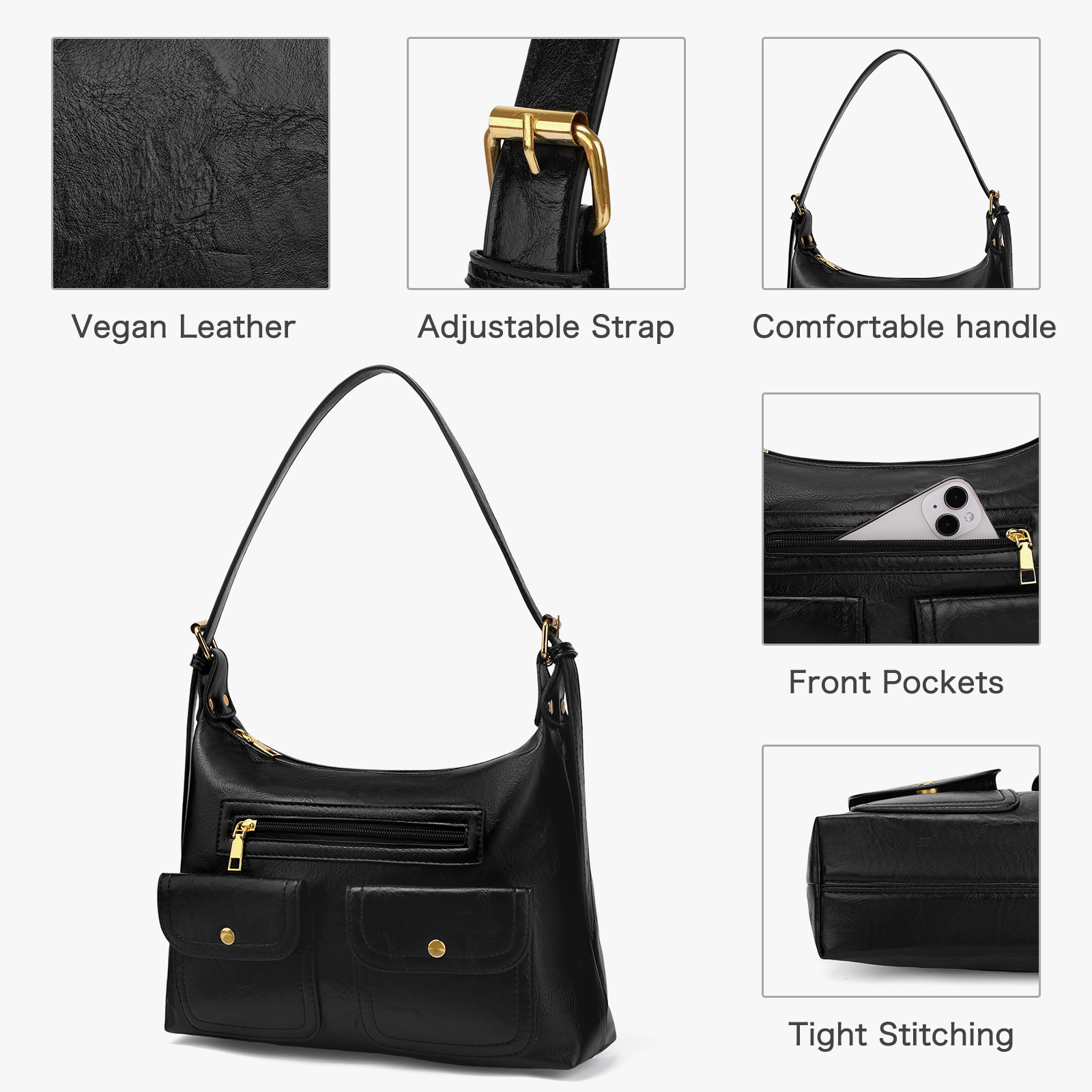 GOIACII Shoulder Bag for Women, Vegan Leather Hobo Bag, Trendy Handbags with Adjustable Strap