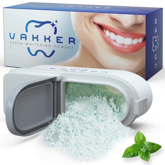 Vakker Natural Teeth Whitening Powder, Fluoride Free & Non-Sensitive, Enamel Safe Stain Remover, Fresh Mint Flavor, 1.1 oz, 1 Pack