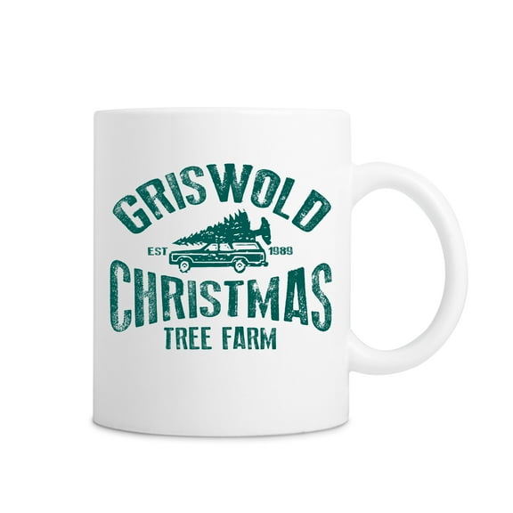 Griswold Christmas Tree Farm Double Sided Ceramic White Mug - Green