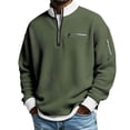thumbnail image 2 of Domuza Men's Waffle T-Shirt Long Sleeve Half Zip Solid Color Traditional Vintage Casual Color Block with Zipper Pocket Army Green 2XL, 2 of 9
