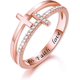 thumbnail image 1 of 18K Gold Plating 925 Sterling Silver Ring Cubic Zirconia Double Cross Rings Simulated Diamond CZ Rings Gifts for Women Girls Mom Mother Wife Girlfrien, 1 of 4