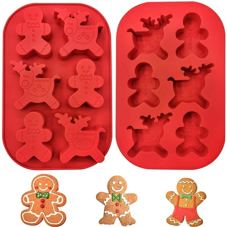 

2 Pcs Deer Gingerbread Silicone Molds Christmas Baking Chocolate Candy Cookie Cake Soap Mold Set