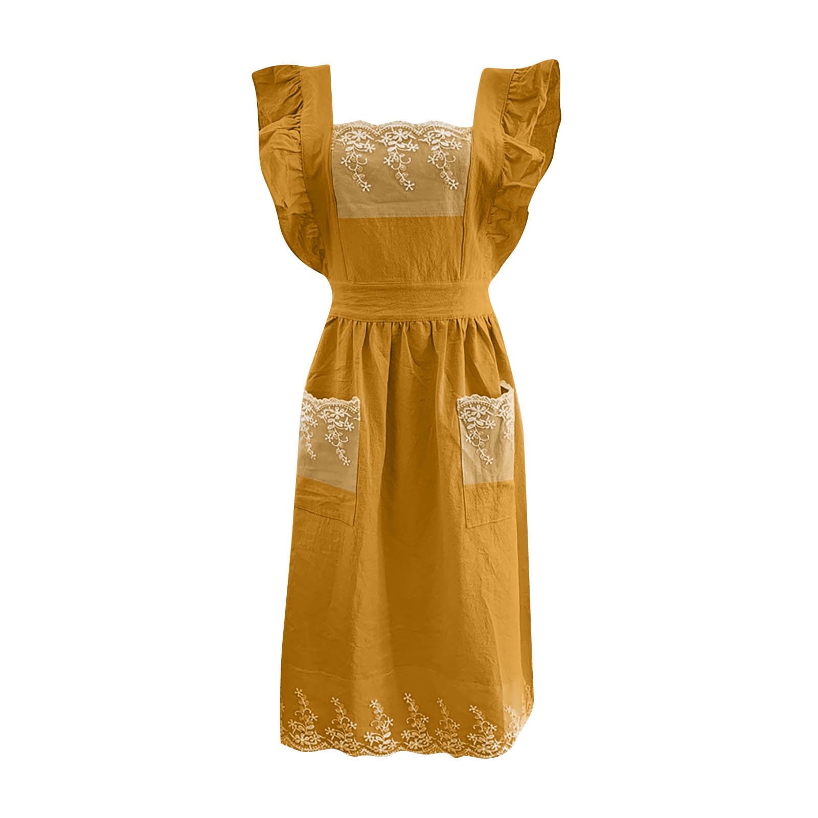 yujian Kitchen Essentials Women's Baking Apron Women's Ruffles And Roses Apron For Baking, Cooking & Crafts For Women's Orange