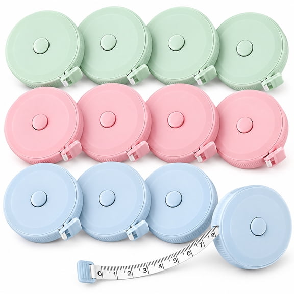 12 Pack Mini Retractable Measuring Tape, 60 Inch Soft Flexible Tape Measure with Push‑Button Retract for Sewing, Body Measurement, Tailor Craft Supplies