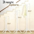 thumbnail image 4 of Superior Hub Solid Wooden Coat Rack Freestanding, New Zealand Pine Coat Tree with 8 Hooks & 3 Adjustable Sizes for Coats, Hats, Handbags and Scarves, Space Saving for Entryway/Office/Bedroom (White), 4 of 14