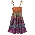 thumbnail image 2 of Zaldita Kids Girls Summer Casual Bohemian Dress Floral Sleeveless Rainbow Beach Sundress with Necklace Party Dresses Orange 8-10, 2 of 7